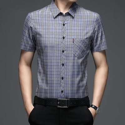 Korte Mouw Zomer Nieuw Mannen Geruit Los Shirt Casual Geruit Shirt XXXXL gray