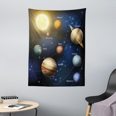 ABAKUHAUS Wetenschappelijk Wandtapijt en Sprei, Planeten van het Zonnestelsel, 110 x 150 cm, Meerkleurig