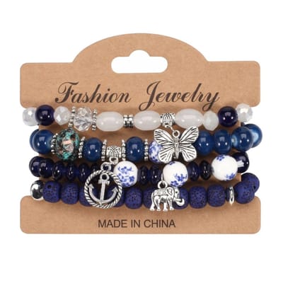 Fako Bijoux® - Armband Set - Boho - Bohemian - Bedels - Blauw