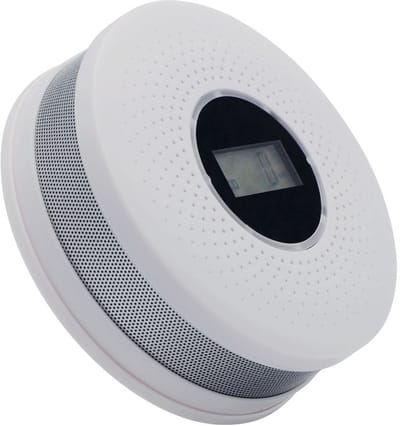 Rook- en Koolmonoxidemelder - LCD Display & Testknop - 360° Detectie - Veiligheidssensor - Voor Huishoudens - Wit - Ø12cm - 1 Stuk
