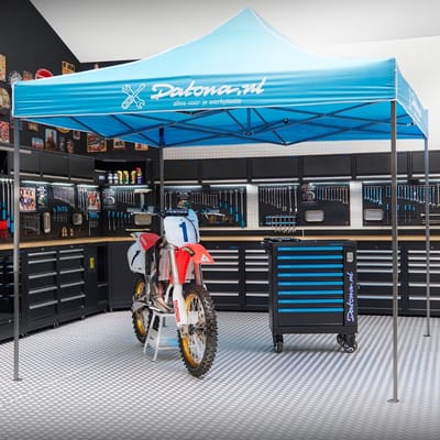 Datona® Paddock tent voor race- en crossmotoren - 300 x 300 centimeter - Blauw