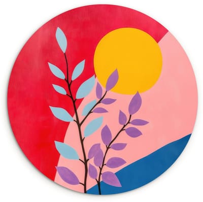 WallCircle® Wandcirkel 120x120 cm - Muurcirkel Bladeren - Zon - Abstracte vormen - Muurdecoratie woonkamer - Wanddecoratie slaapkamer - Kamer decoratie accessoires - Ronde schilderijen XXL