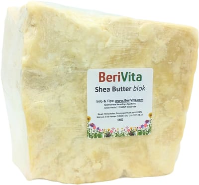 Shea Butter Blok 1kg - Huid en Haar Butter - kg ongeraffineerde en onbewerkte Sheabutter - makkelijk zelf afsnijden