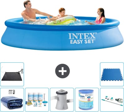 Intex Rond Opblaasbaar Easy Set Zwembad - 305 x 61 cm - Blauw - Inclusief Solarzeil - Onderhoudspakket - Zwembadfilterpomp - Filter - Stofzuiger - Solar Mat - Vloertegels - 8-delig