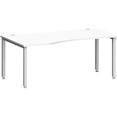 Bureau MODENA FLEX, vrije vorm, aanbouw links, 4-poots vierkante buis, B 1800 x D 1000/800 x H 720-820 mm, wit/wit aluminium