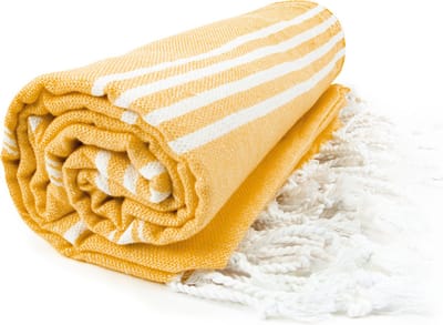 The One Towelling Hamam Sultan handdoek - 100 x 180 cm - Sauna Handdoek - Hamamdoek strandlaken- 100% katoen - Okergeel/Wit