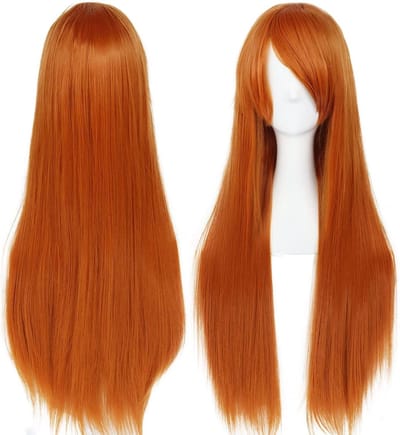 80 cm Lange Rechte Volle Oranje Perucque voor Vrouwen - Synthetisch Haar met Gehoekte Pony voor Halloween, Anime Cosplay en Feestjes met Perukkap