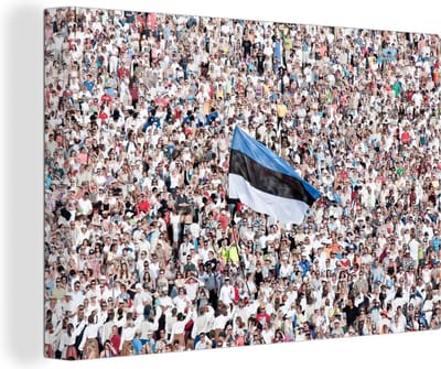 Canvas schilderij 150x100 cm - Wanddecoratie De vlag van Estland in een grote menigte - Muurdecoratie woonkamer - Slaapkamer decoratie - Kamer accessoires - Schilderijen