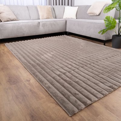 Taupe Tapijt Zacht Hoogpolig Vloerkleed Koho Stripe - 200x290cm- Modern - Woonkamer - Salon - Slaapkamer - Eetkamer