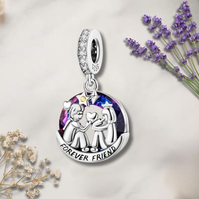 Fler® | Bedel | Past op populaire bedelarmbanden (standaard - 3mm) | Forever Friend Bedel | Hangbedel Charm | 925 sterling zilver | Transparante & Gele zirkonia | Armband Kraal | Valentijnsdag Cadeau | Sinterklaas kado | Kerstcadeau | Verjaardag