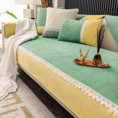 Moderne Pluche Bankhoes Dubbele Kleur Geel Brede Rand Bankhanddoek Huisdieren Kindermat Bankbeschermer Slipcovers Afneembare Bankdeken 70x70cm 1pcs