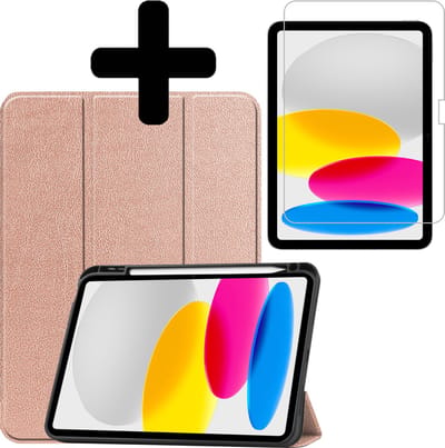 Hoes - Geschikt voor Apple iPad A16/A18 (2022/2025/2026) - 10.9 & 11 inch (10e, 11e & 12e generatie) - Met Screenprotector - Trifold Bookcase - Hard Cover Case - Met Uitsparing Geschikt voor Apple Pencil - Hardcover Book - Tablet Hoesje - Rosé goud