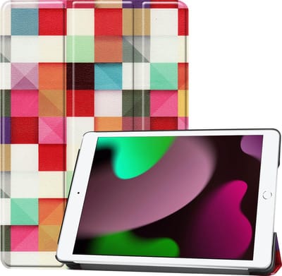 Hoes - Geschikt voor Apple iPad 9 (2021) - 10.2 inch - 9e Generatie - Dun & Stevig - Trifold Bookcase - Hard Cover - Hardcover Book Case - Tablet Hoesje - Blokken