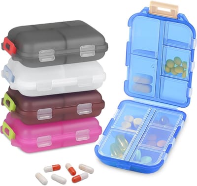 Set van 5 Reiskastjes voor Medicijnen, 10 Compartimenten, Pillen Organizer voor Dagelijks Gebruik en Reizen