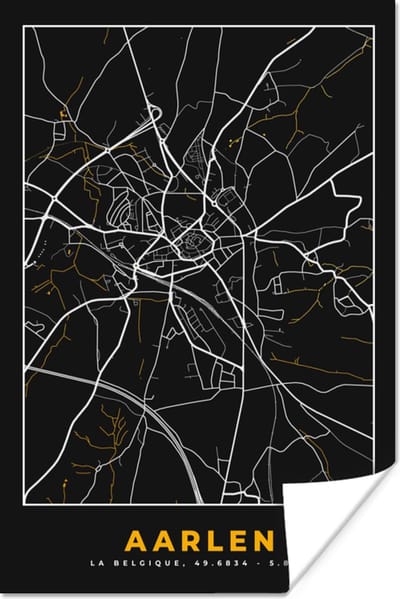 Poster Kaart - Goud - Stadskaart - Plattegrond - Aarlen - 120x180 cm XXL
