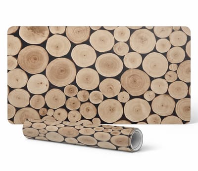 Antislip bureauonderlegger met grafische houten cirkels 90x45 cm