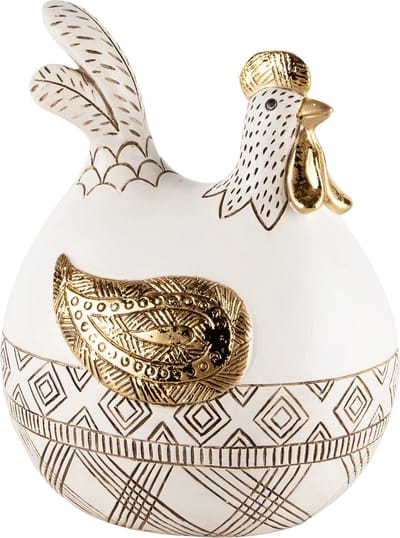 Dekoratief | Kip broedend, wit/zwart/goud, resina, 16x14x20cm | A240744