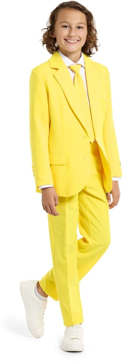 Suitmeister BOYS Solid Yellow - Casual Jongens Pak - Kostuum - Inclusief Blazer, Stropdas en Pantalon - Maat S