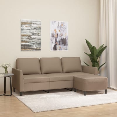 vidaXL - Driezitsbank - met - voetenbank - 180 - cm - kunstleer - cappuccinokleurig