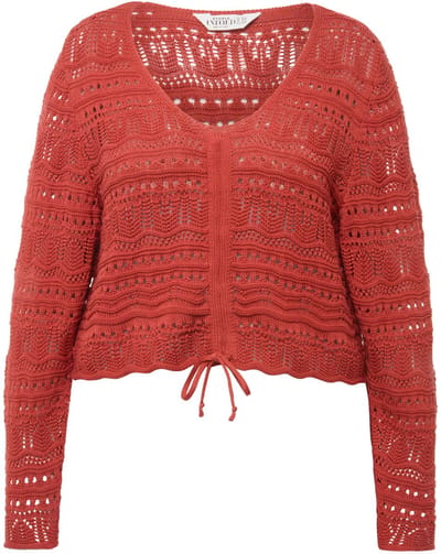 Studio Untold - Dames - Ajour trui loose fit rimpelband golvende zoom - Baksteenrood - Maat 54+