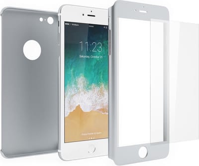 Hoesje geschikt voor Apple iPhone 6 Plus / 6s Plus - Voor en Achterkant 360 Graden Hoesje Mat Zilver + Screenprotector (Gehard Glas Screen Protector) Shockproof - Full Body Slim Fit Cover Case