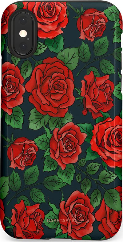 Casetastic Hoesje Geschikt voor Apple iPhone X/Xs - Stijlvolle Beschermende Duo-layer Case - Rozen rood