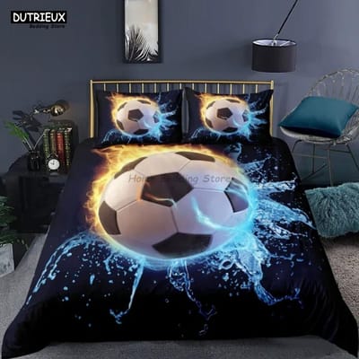 Wit Zwart Voetbal Beddengoed Set Balsporten Bedlinnen Dubbel Queen King Twin Volledige Maat Jongens Tieners Voetbal Dekbedovertrek Set Cadeaus AU Single(140x210cm)