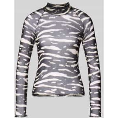 Shirt met lange mouwen van mesh met opstaande kraag