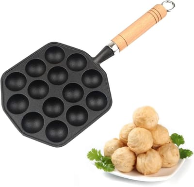 Dailygoods - 14 Gaten Takoyaki Pan Anti-aanbak Gietijzeren Octopus Vlees Ballen Mould Maker Takoyaki Grill Pan met Afneembare Handgreep voor Thuis Pannenkoek Bakken