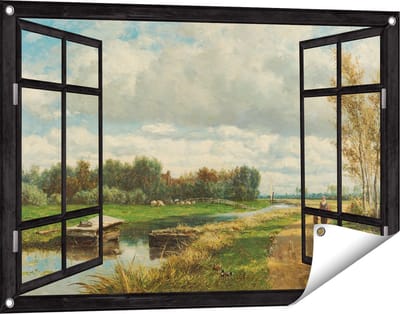 Gards Tuinposter Doorkijk Landschap in de Omgeving van Den Haag - Willem Roelofs - 90x60 cm - Tuindoek - Tuindecoratie - Wanddecoratie buiten - Tuinschilderij