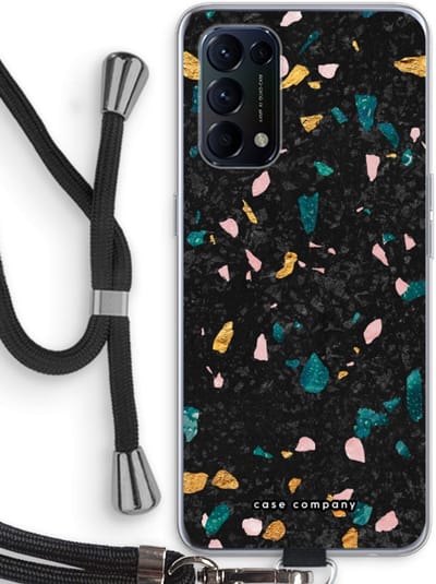 Case Company® - Hoesje met koord geschikt voor Oppo Find X3 Lite hoesje met Koord - Terrazzo N°10 - Telefoonhoesje met Zwart Koord - Bescherming aan alle Kanten en Over de Schermrand