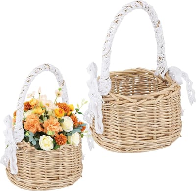 Bloemenmeisjesmand Set - Bruiloft Decoratie - Bruiloft Versieren - Handgevlochten Rotan - 22 x 13 cm - Natuurlijk