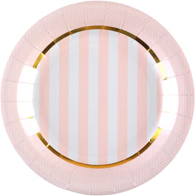 SANTEX - 10 roze babyborrel kartonnen borden 23 cm gestreept