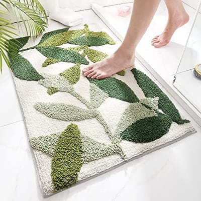 Badmat antislip - Antislipbadmat - 50x80cm - duurzaam waterabsorberend badkamertapijt - machinewasbaar - zachte en comfortabele deurmat - groene bladeren - Antislip - Deurmat