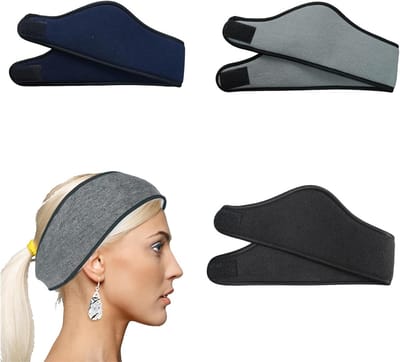 Set van 3 Thermische Sporthoofdbanden voor de Winter, Rekbare Oorbeschermers voor Fietsen, Hardlopen en Yoga - Zwart, Marineblauw, Donkergrijs