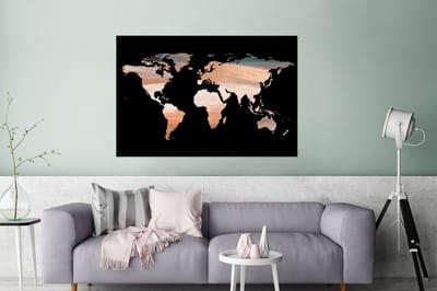 Aluminium schilderij 180x120 cm - Wanddecoratie metaal - Wereldkaart - Verf - Koper - Metalen muurdecoratie woonkamer - Decoratie industrieel - Foto op dibond - Industriële accessoires slaapkamer