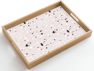 Dienblad hout 50x35 cm - Schootdienblad - Terrazzo - Patroon - Zacht - Zwart - Wit - Borrelplank rechthoek - Plateau dienbladen