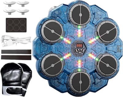 Muziek Boksmachine - Slagtrainer Muur - Interactieve Training - 9 Snelheden Instelbaar - 35 x 34 x 6 cm - Blauw