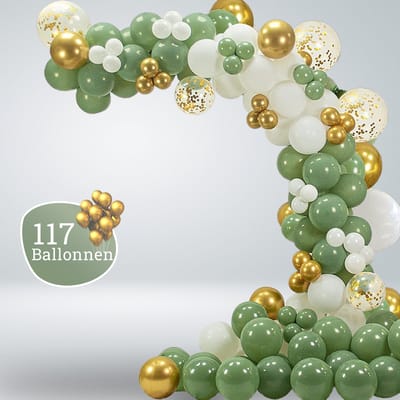 Sellaio Party® Ballonnenboog Olijfgroen en Goud – Groene ballonnen - Witte ballonnen - Ballonnen Set van 117 Ballonnen – Verjaardag Versiering en Feestversiering – Feest Decoratie – Complete Set incl. Pomp en Ophanghaakjes