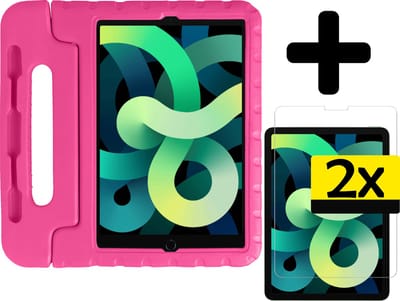 Hoes - Geschikt voor Apple iPad Air 5 (2022) - 10.9 inch - 5e Generatie - M1 - Met 2x Screenprotector - Kinderhoes Shockproof Bumper - Kidsproof Case - Tablet Hoesje - Kinder Cover - Roze