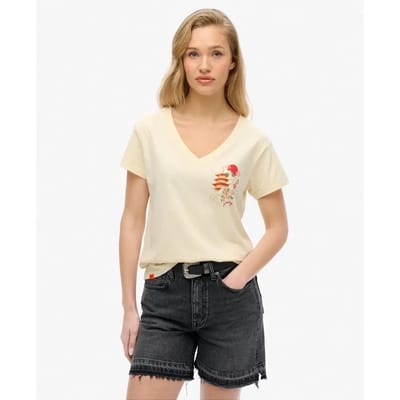 Superdry - Suika metallic relaxt T-shirt met V-hals - Dames - T-shirts