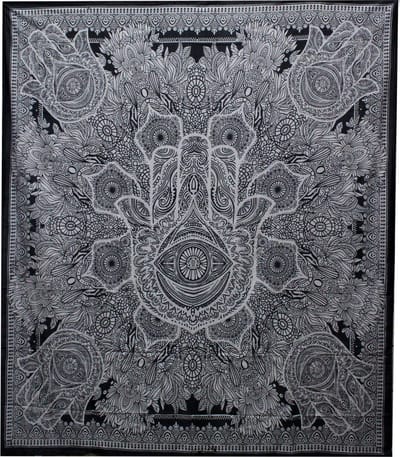 Zwart-wit katoenen sprei + wandkleed - Hamsa