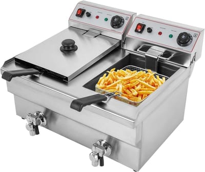 Elektrische Friteuse - Dubbele Mand Friteuse - Commercieel Frituren - Snelle Opwarming - 20 Liter - Zilver