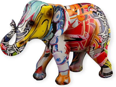 Gilde Handwerk - Olifant Pop/Street Art - Beeld Sculptuur - Polyresin 23 cm hoog