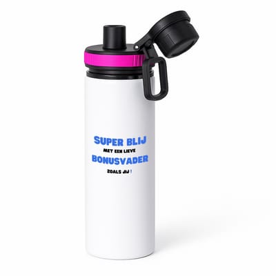 Hacebo® - super blij met een lieve bonusvader zoals jij waterfles met draaidop roze - Papa - de liefste bonusvader - vader cadeautjes - vaderdag - verjaardag - geschenk - kado - water fles - 850ML