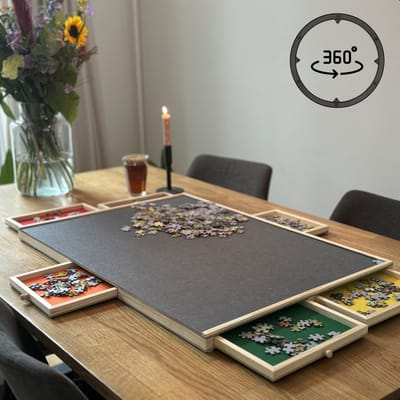 AYOO Puzzelbord - Puzzelbord 1000 stukjes - Portapuzzle - Puzzelplaat - Puzzelbord met opbergsysteem - Puzzelplank - Puzzel bord - Puzzeltafel - Draaibaar Puzzelbord - 6 gekleurde lades - Vilt materiaal