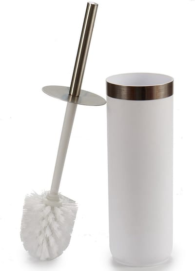 Toiletborstel wit kunststof met RVS handvat 38,5 cm - Wc-borstels