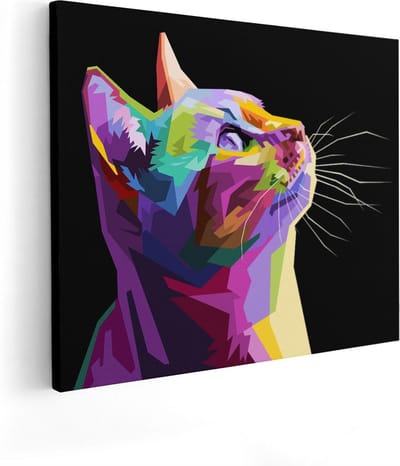 Artaza Canvas Schilderij Poes - 50x40 cm - Muurdecoratie Abstract - Wanddecoratie Woonkamer - Schilderijen Op Canvas Kleurrijk