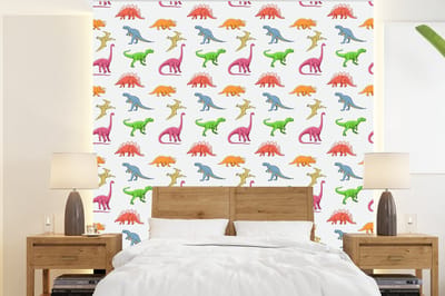 Behang - Fotobehang Patronen - Dino - Kinderen - Jongens - Kleuren - Kids - Jongen - Breedte 220 cm x hoogte 240 cm