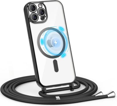 Casemania Hoesje Geschikt voor Apple iPhone 16 Pro - Zwart - Siliconen Back Cover met Koord - Geschikt voor MagSafe - Telefoonhoesje met Koord - Crossbody Lanyard Cord Case
